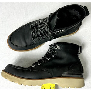 Sorel Boots Mens 9.5 Caribou Moc Black Nubuck Leather Waterproof Work Hiking